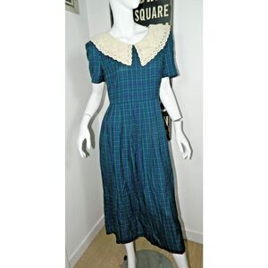 Plaza South Dress Size 6 Blue Green Plaid Lace Academia Victorian Grannycore Vgt